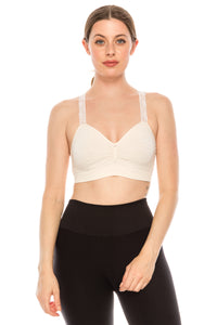 HEART PATTERN JACQUARD LACE STRAP BRA CAMI