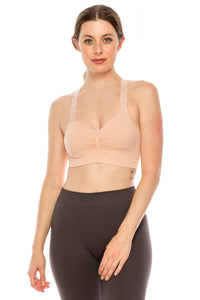 HEART PATTERN JACQUARD LACE STRAP BRA CAMI