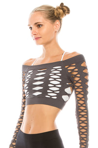 SLASHED CROP DANCE TOP