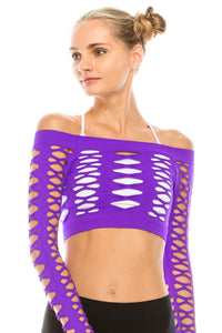 SLASHED CROP DANCE TOP