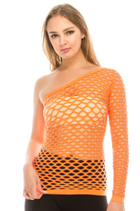 ONE SHOULDER FISHNET TOP
