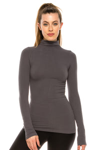 RIBBED MOCK NECK LONG SLEEVE