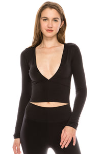 PLUNGING LONG SLEEVE CROP TOP