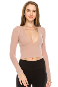 PLUNGING LONG SLEEVE CROP TOP