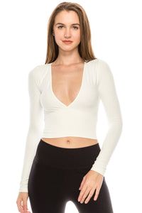 PLUNGING LONG SLEEVE CROP TOP