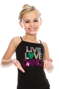 KIDS "LIVE LOVE DANCE" SEQUIN CAMI TOP