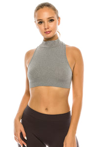 HEATHER MOCK NECK SLEEVELESS RACERBACK TOP