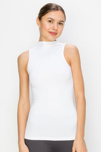 RIBBED MOCK NECK SLEEVELESS TOP