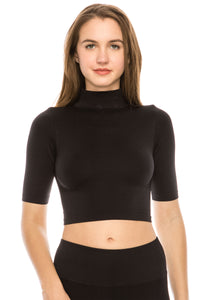 MOCK NECK ELBOW SLEEVE TOP