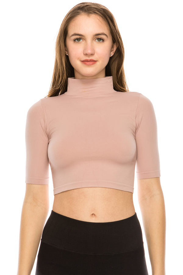 MOCK NECK ELBOW SLEEVE TOP