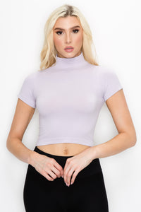 MOCK NECK CROP SHORT SLEEVE TOP