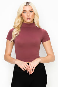 MOCK NECK CROP SHORT SLEEVE TOP