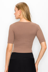 RIB KNIT FORM FITTING ELBOW SLEEVE TOP