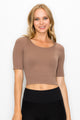 RIB KNIT FORM FITTING ELBOW SLEEVE TOP