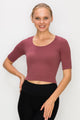 RIB KNIT FORM FITTING ELBOW SLEEVE TOP