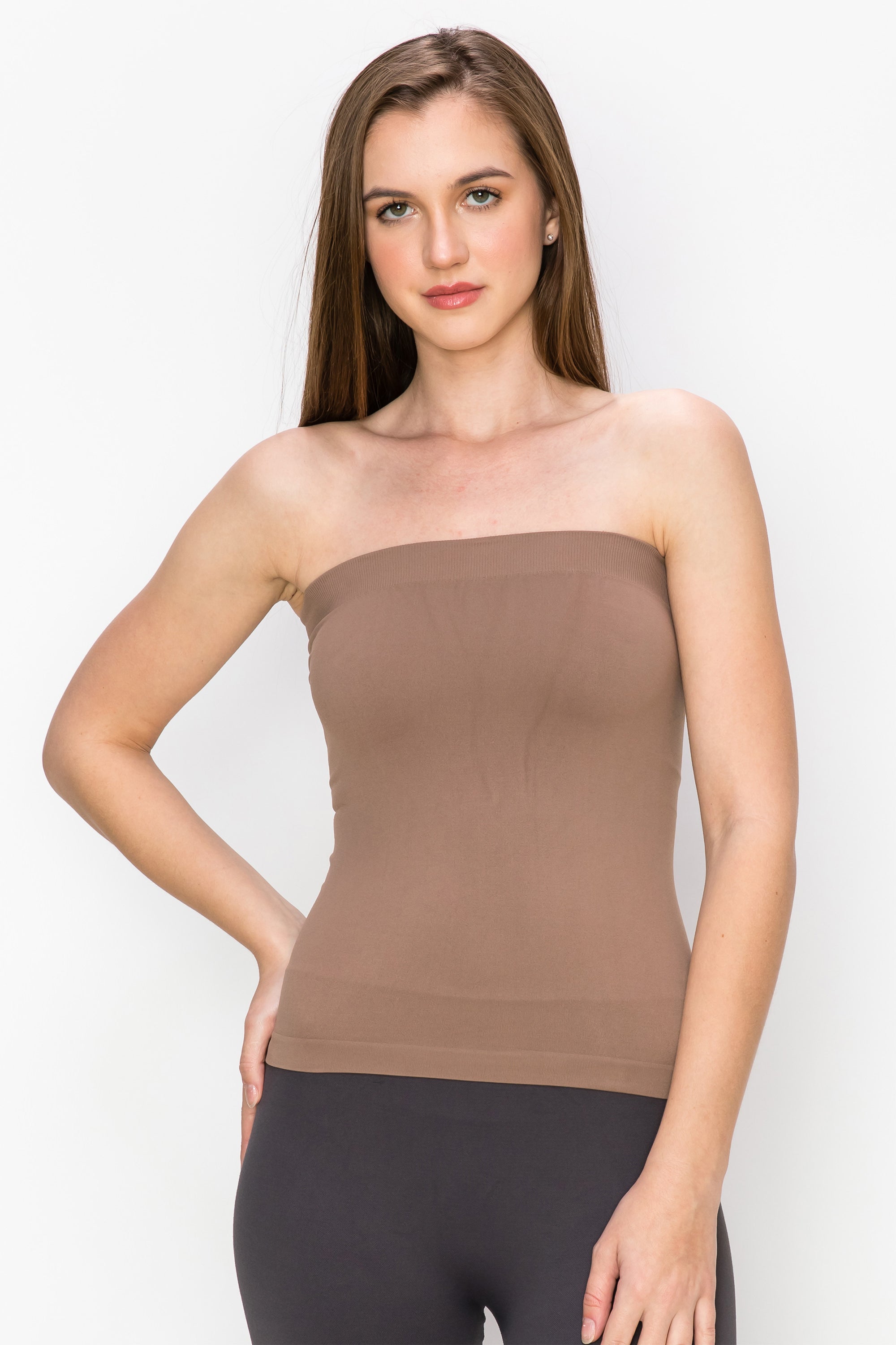 strapless tops with built in bra  Metyou Women's Strapless Tube Tops with  Built-in Shelf Bra,Stretch Seamless Layer Blouse Shirt