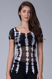 TIE DYED FISHNET SHORT SLEEVE TOP